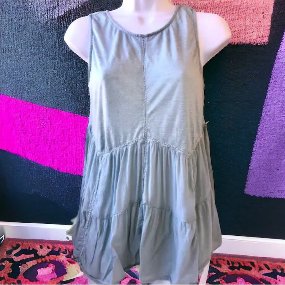 Knox Rose Sleeveless Top Crochet Ruffle Womens Medium Poly Linen Rayon